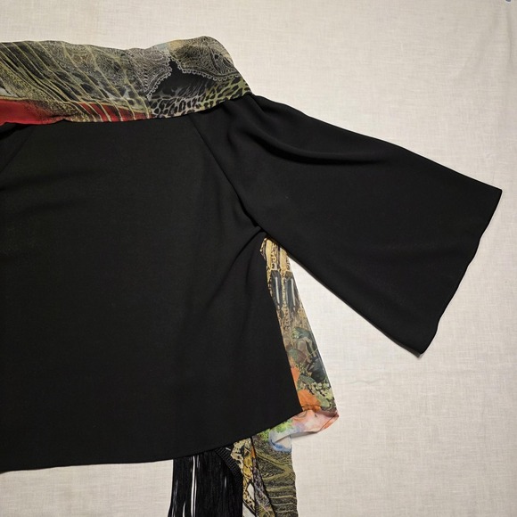 Vtg 90s Alberto Makali Kimono Cardigan Womens Small Leopard Floral Fringe Whimsi - Picture 8 of 9